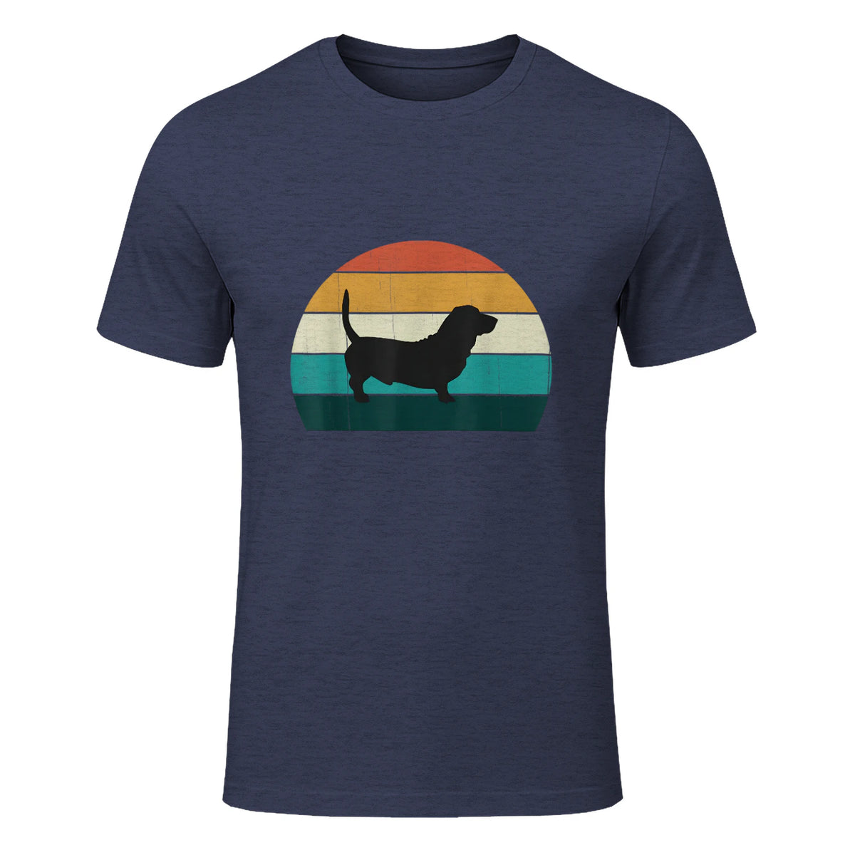 Basset Hound rétro Amant Vintage Sunset Dog & Puppy in Heather Navy - front view