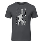 Baseball Player American Flag USA Camo Patriotic Graphic T-Shirt in Charcoal - front view