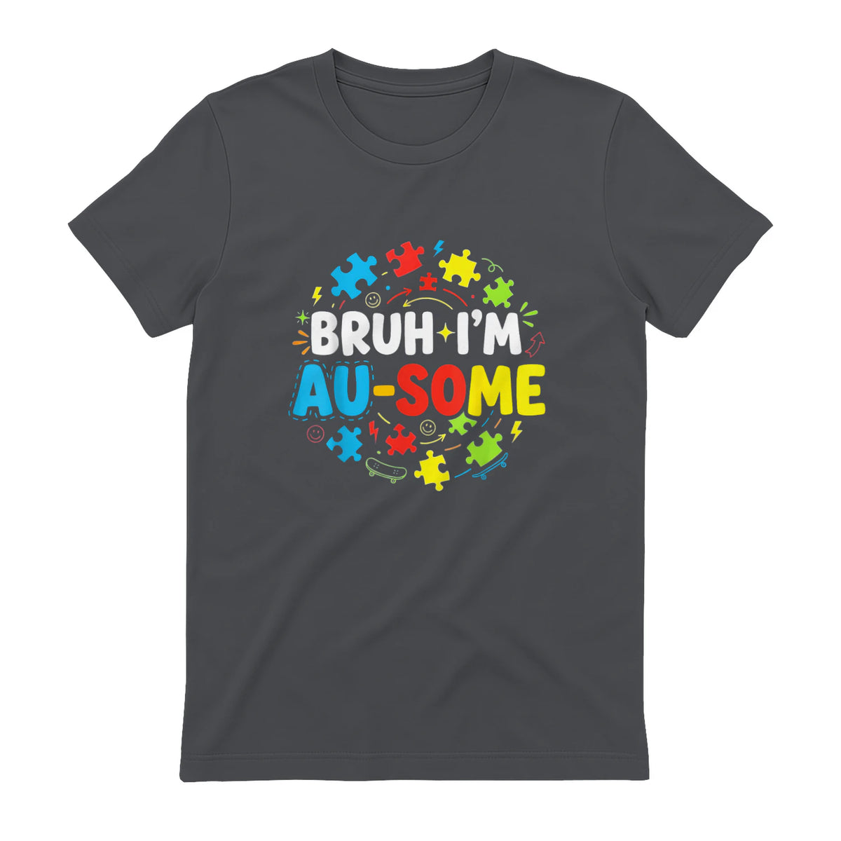 Bruh I'm Au-Some Autism Awareness T-Shirt in Charcoal - back view