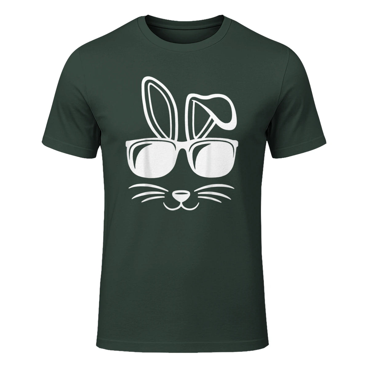 Bunny Face With Sunglasses Men Boys Kids Easter Day in Forest Green - front view