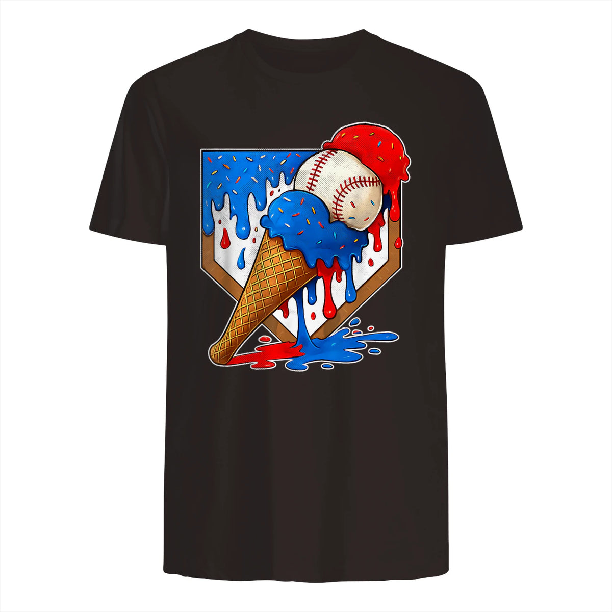Distressed Baseball Boys Ice Cream Drip Baseball Boys Youth T-Shirt in Dark Chocolate - back view