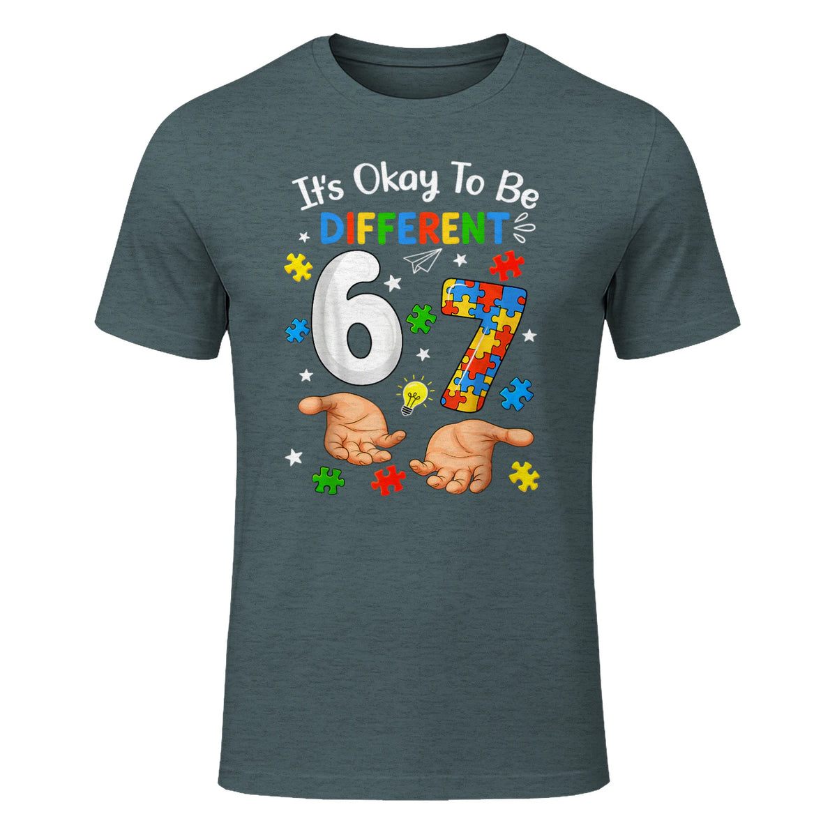 Six Seven Autism Awareness T-Shirt in Dark Heather - front view