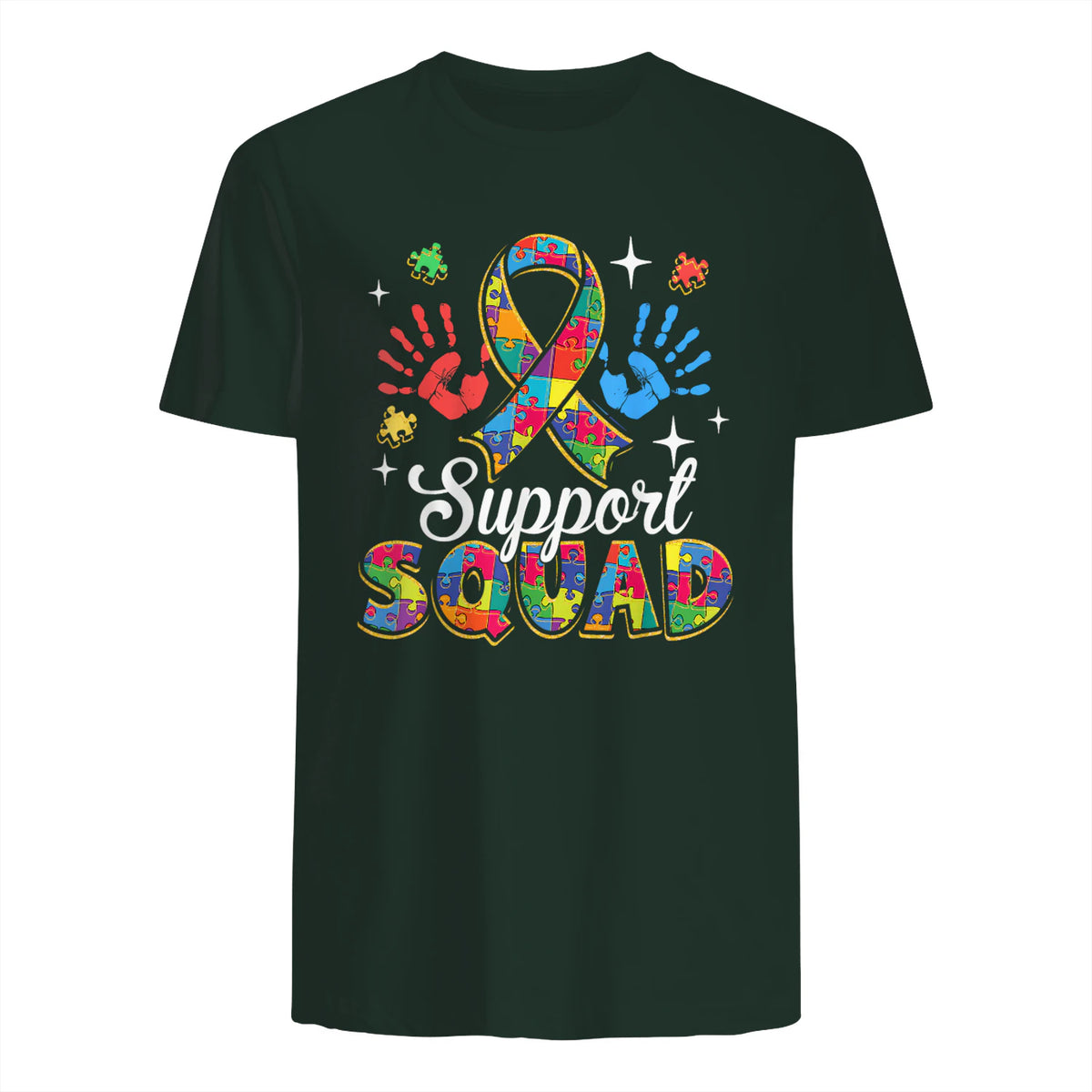Autism Awareness Autism Support Squad Family in Forest Green - back view