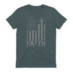 America Pride US Flag Faith Over Fear Prayer T-Shirt in Dark Heather - back view