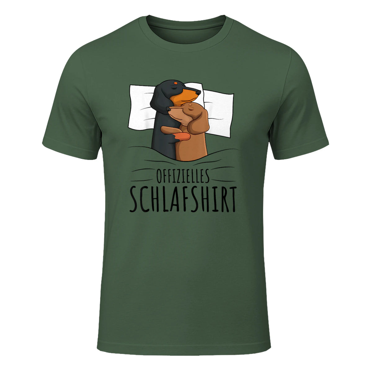 Offizielles Schlafshirt Dackel Hund Dachshund Teckel in Military Green - front view