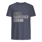 Funny Uncle Godparent Hero Message Uncle Godfather Legend For A Favorite Uncle Family Baptism T-Shirt - Black, Sm in Heather Navy - back view
