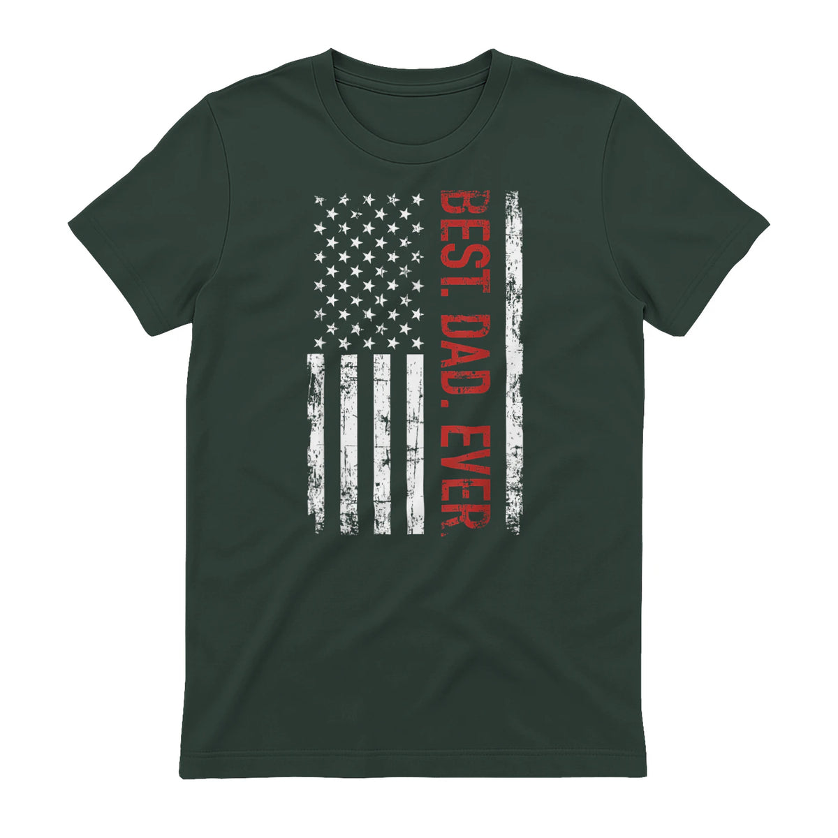 Best dad ever US american flag gift for father's day Short Sleeve in Forest Green - back view