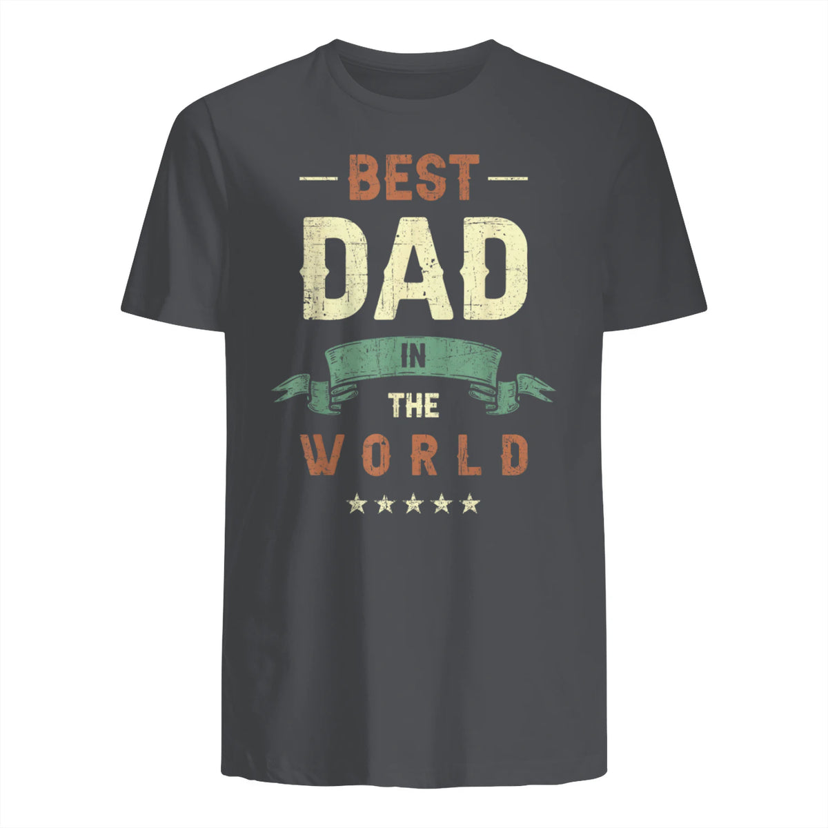 Best Dad in the World, Retro Vintage Look T-Shirt in Charcoal - back view