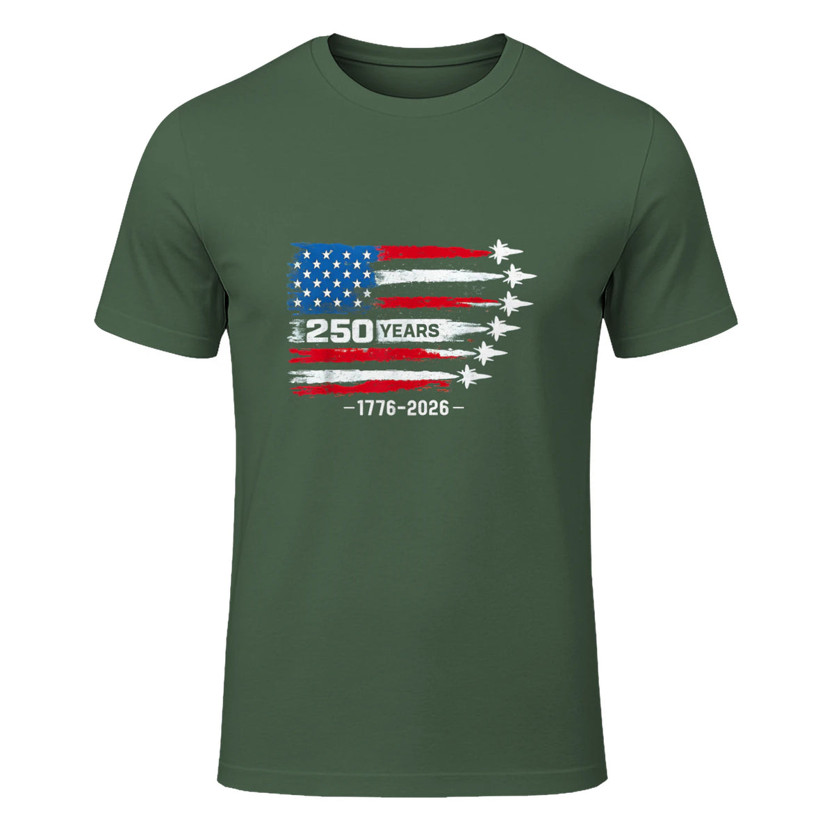 American Fourth of July Anniversary T-Shirt in Military Green - front view