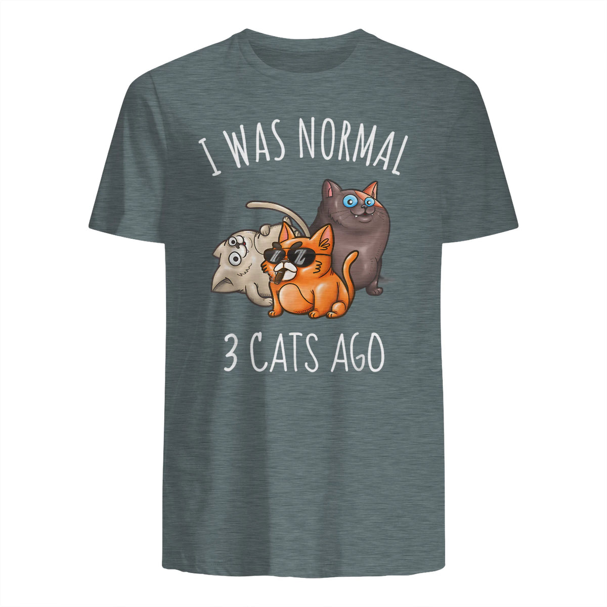 I Was Normal Three Cats Ago T-Shirt in Dark Heather - back view