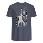 Baseball Player American Flag USA Camo Patriotic Graphic T-Shirt in Heather Navy - back view