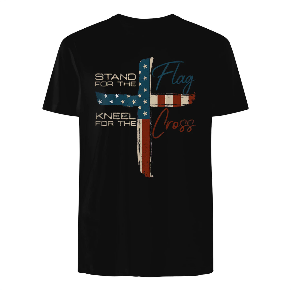 USA Flag Religious Quote Fourth of July Christian Faith T-Shirt in Black - back view