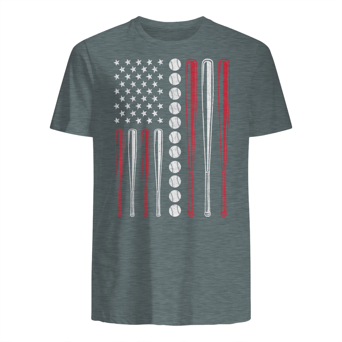 Patriotic Baseball Fourth of July USA Flag T-Shirt in Dark Heather - back view