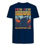 Pew Pew Madafakas Vintage verrückte Katze lustige Grafik in Navy - back view