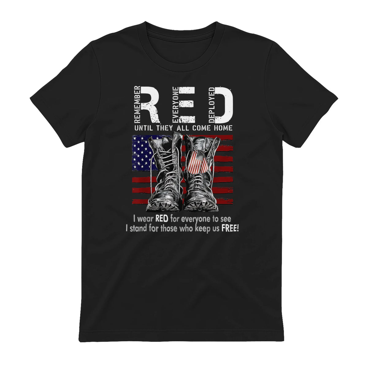 On Friday We Wear Red Military R.E.D Friday Military Remember Everyone Deployed Unisex-Adults US Flag T-Shirt Black Smal in Black - back view