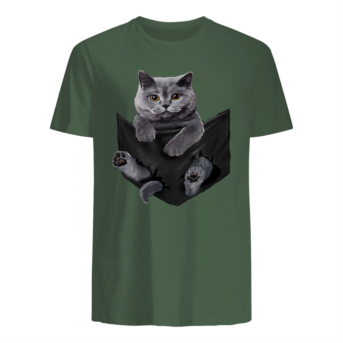 Cat Lovers British Shorthair In Pocket Fun Kitten in Military Green - back view