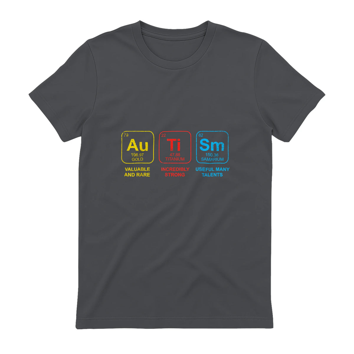 Autism Awareness Periodic Table ASD T-Shirt in Charcoal - back view