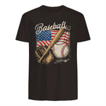 American Flag Baseball Player Bat Fan Catcher Pitcher USA T-Shirt in Dark Chocolate - back view
