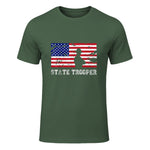 State Trooper USA Flag T-Shirt Gift T-Shirt in Military Green - front view