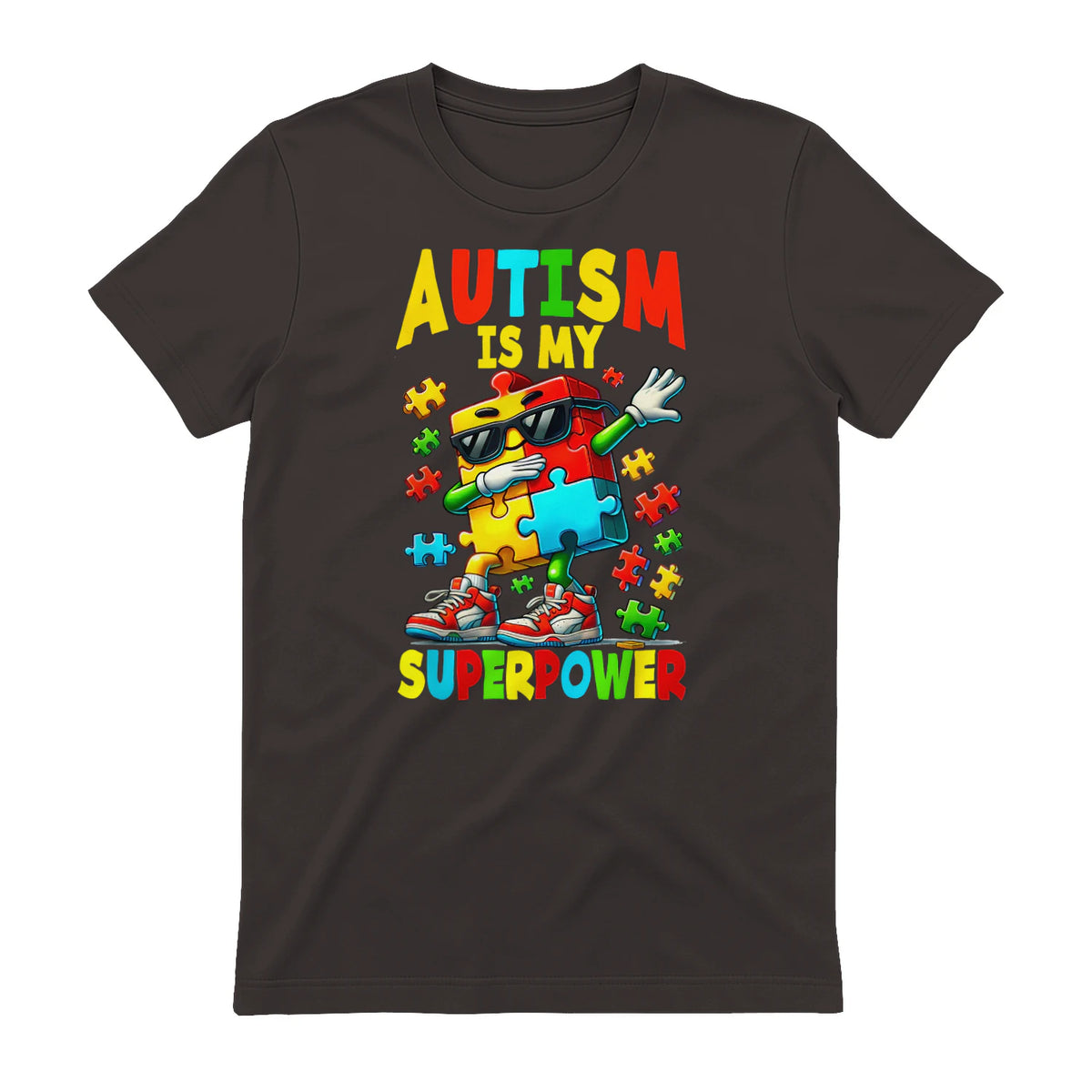 Puzzle Autism Awareness Autistic Support in Dark Chocolate - back view