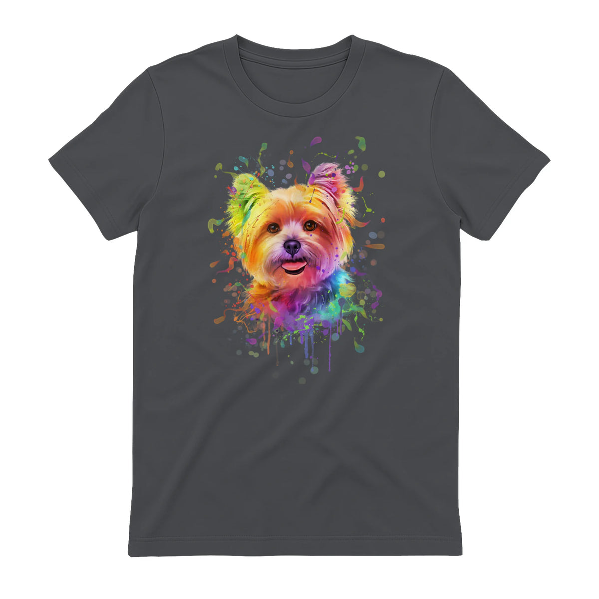Colorful Splash Art Yorkshire Terrier Portrait Yorkshire Lover in Charcoal - back view