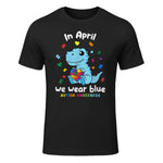 Baby Dino Autism Awareness T-Shirt in Black - front view