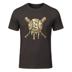 Baseball Drip Camo Baseball Bats Boys Sports Cool Game Day T-Shirt in Dark Chocolate - front view