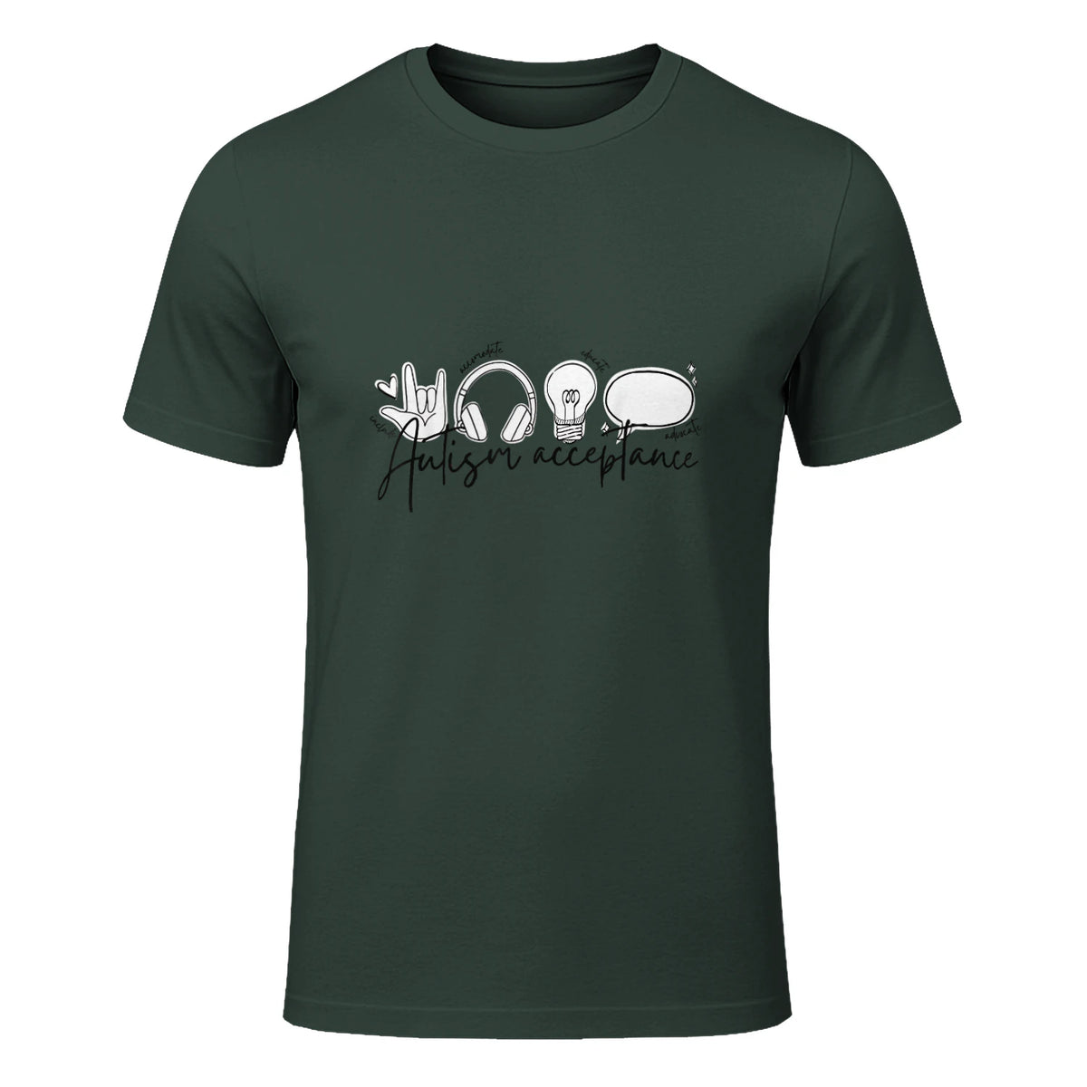 Autism Awareness Acceptance Shirt Support Mom Women Kid in Forest Green - front view