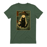 Vintage Japanese Cat Alien Cat Mom UFO Abduction Graphic T-Shirt in Military Green - back view
