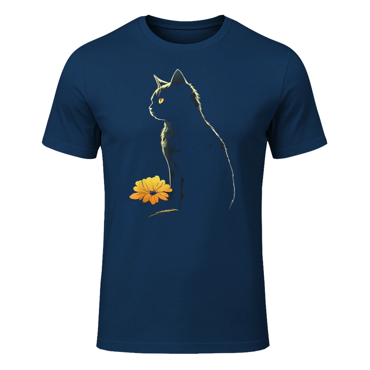 Cat Artwork - Flowers Art Cat Motif Animal Cat T-Shirt in Navy - front view