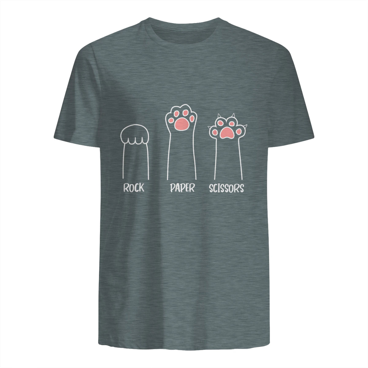 Introvert Cat Animal Rescue Pet Lover Apparel Rock Paper Scissors Hand Game Cute Paw Funny Cat T-Shirt in Dark Heather - back view