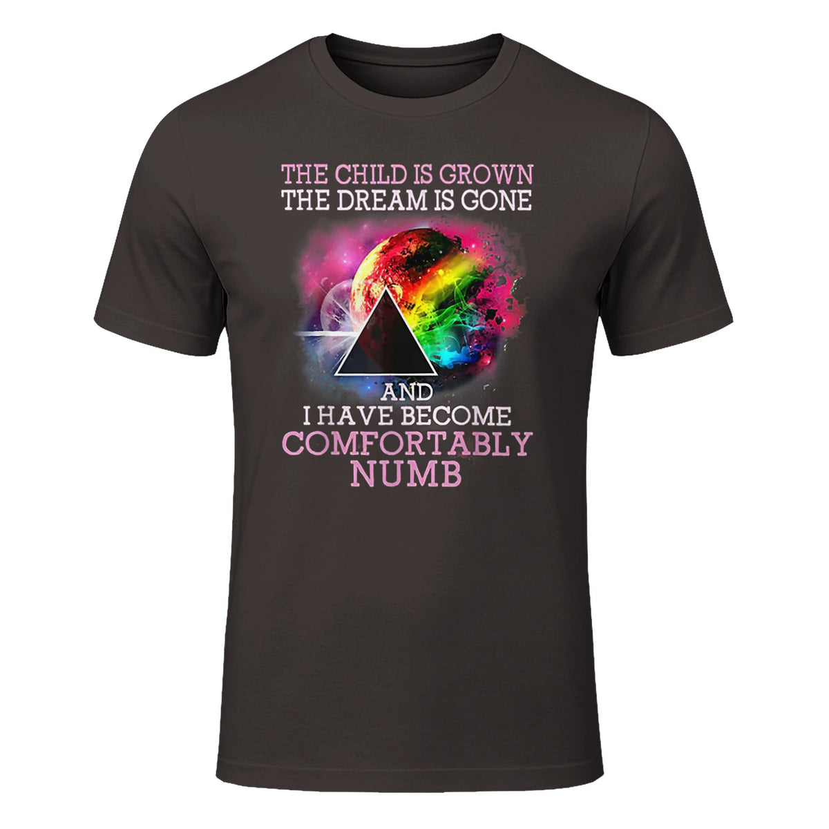 The Child Is Grown The Dream Is Gone Comfortably Number T-Shirt in Dark Chocolate - front view