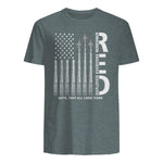 Remember Everyone Deployed RED Friday Military American Flag T-Shirt in Dark Heather - back view