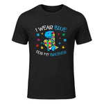 Kids Autism Dino I Weat Blue for My Brother Awareness Boys Kids in Black - front view