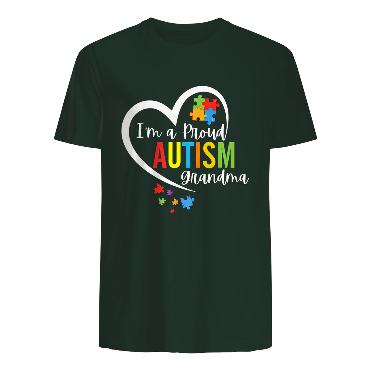 I'm A Proud Grandma Love Heart Autism Awareness Puzzle in Forest Green - back view