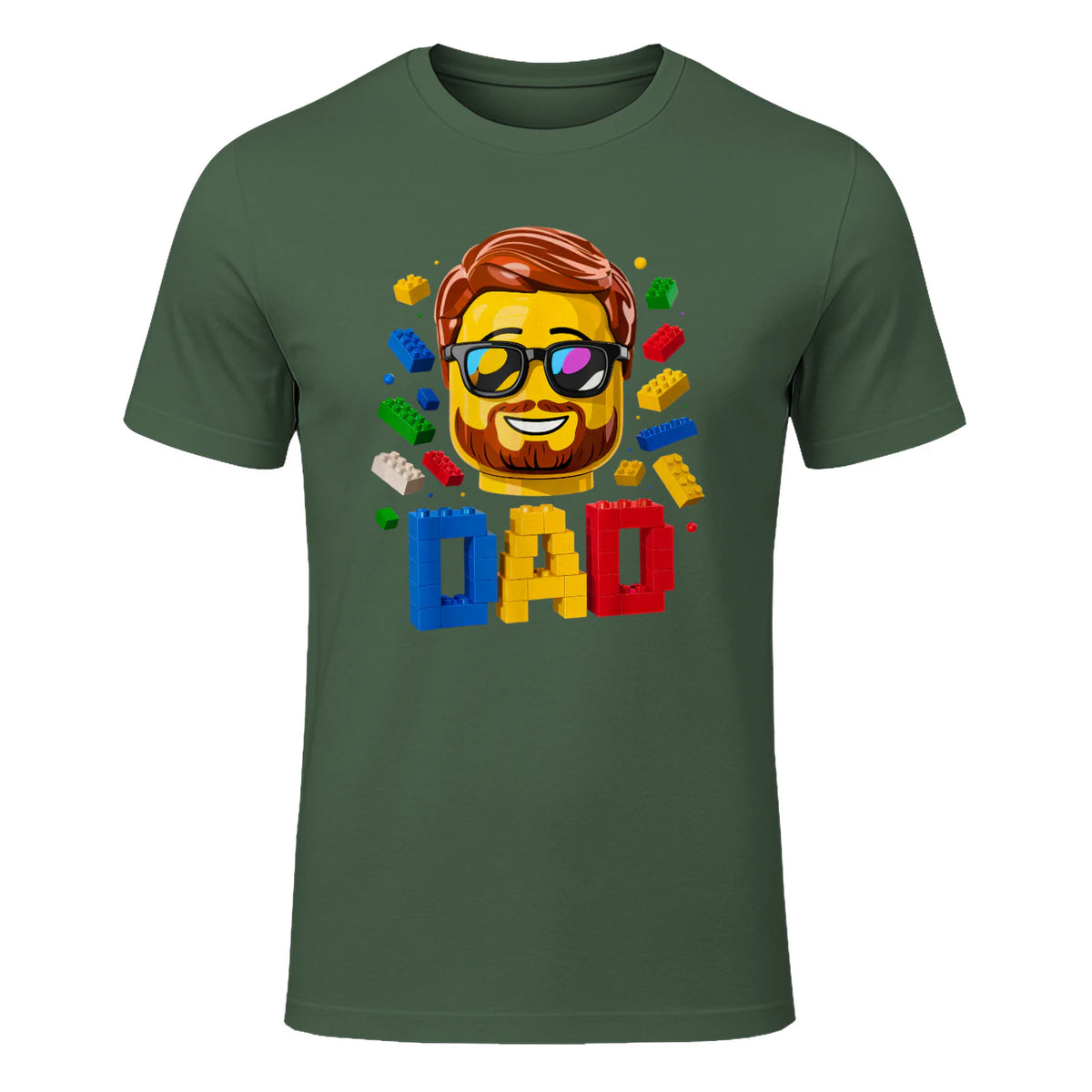 Dad Master Builder T-Shirt in Military Green - front view