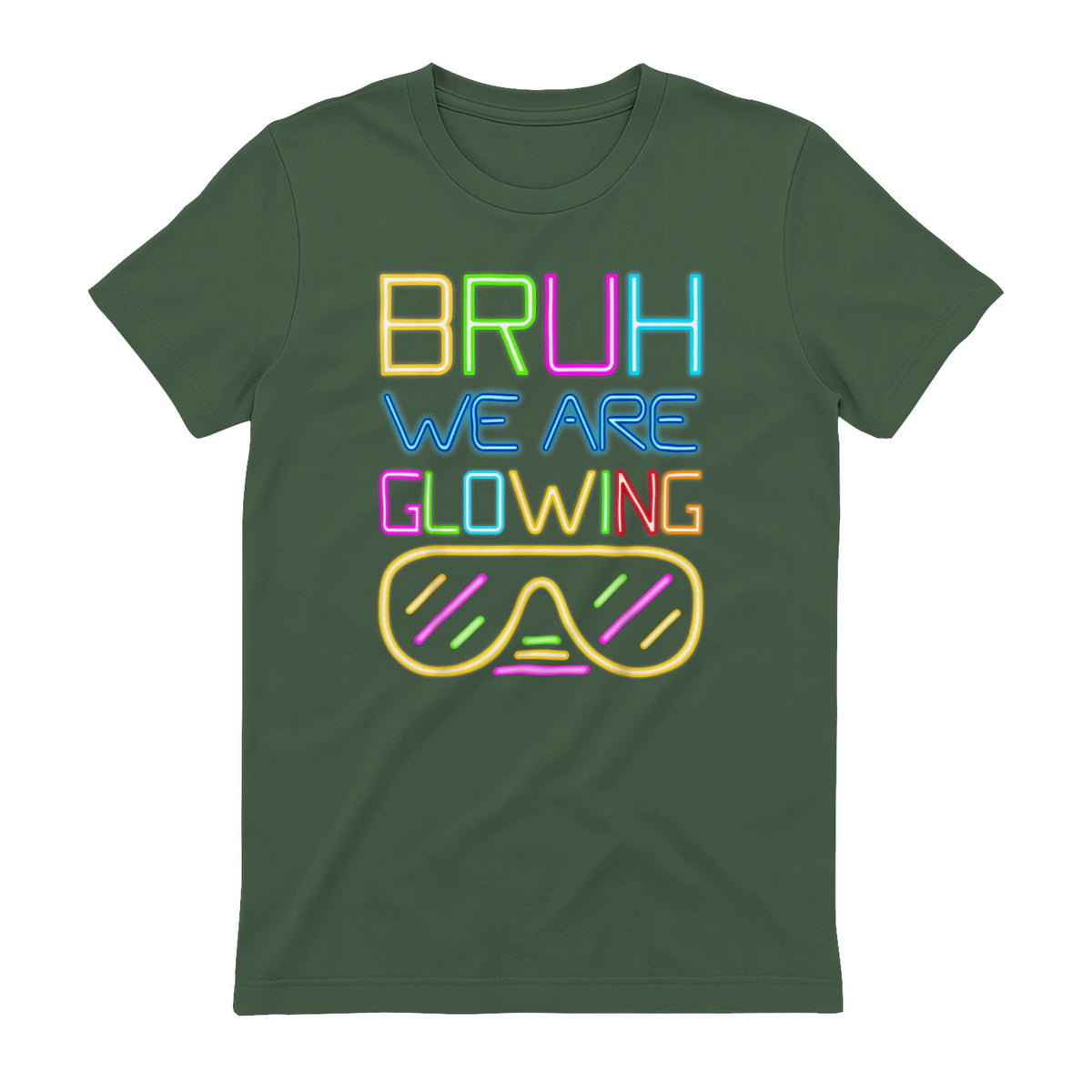 Bruh We are Glowing in My Glowing Era Hello Summer Vacation T-Shirt in Military Green - back view