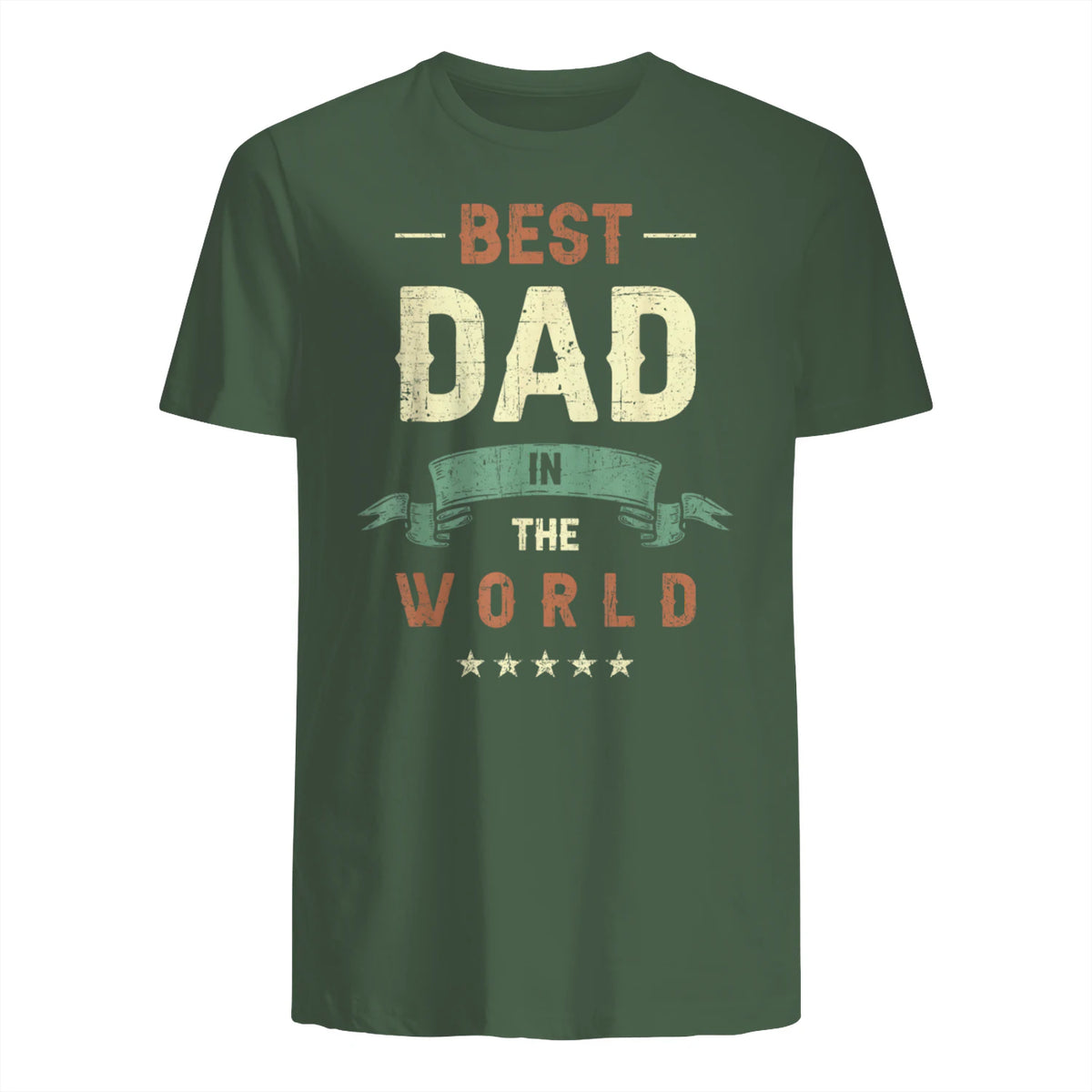 Best Dad in the World, Retro Vintage Look T-Shirt in Military Green - back view