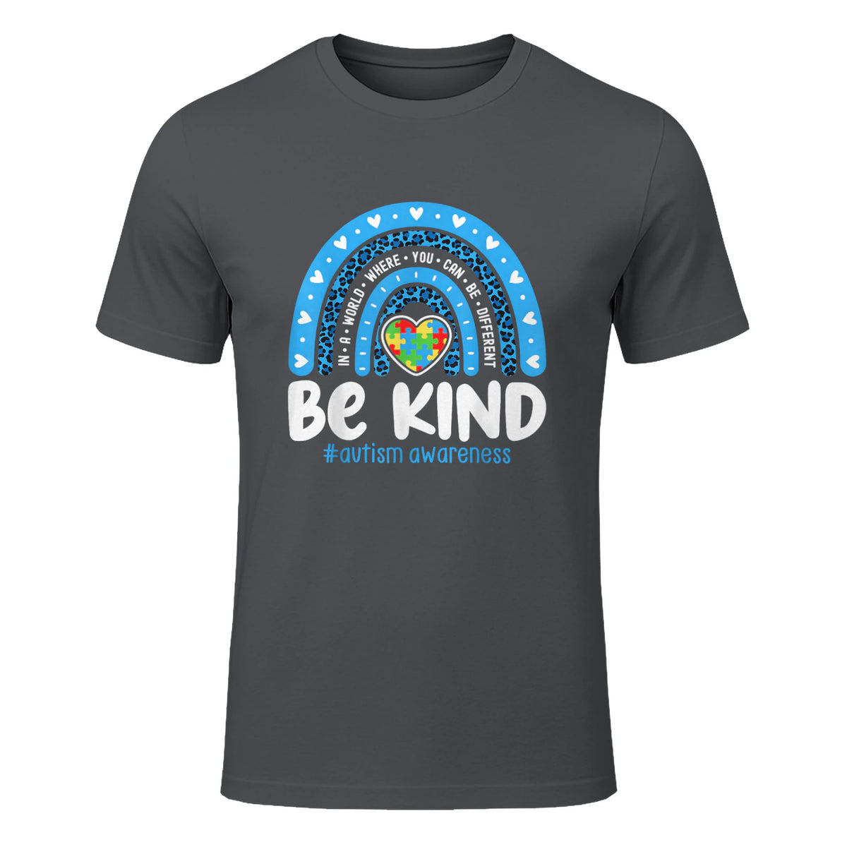 In April We Wear Blue Autism Ribbon T-Shirt in Charcoal - front view