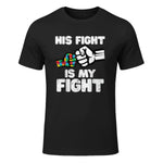 Autism His Fight is My Fight ASD Awareness Dad Mom Men Women in Black - front view