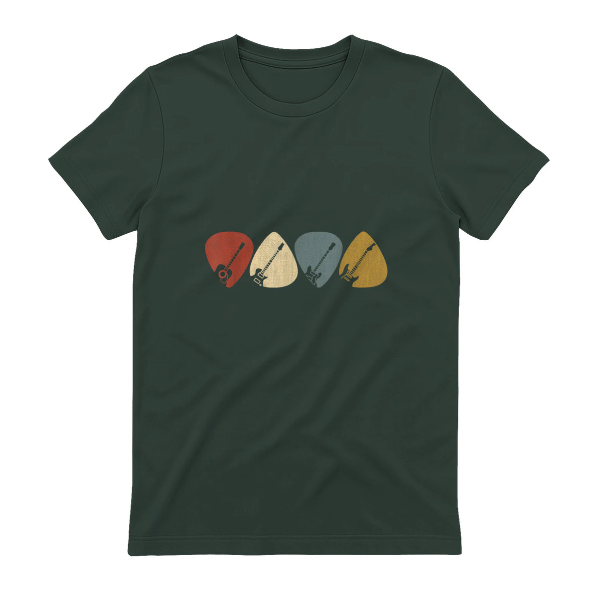 Gitarren-Auswahl-Gitarrist Retro Vintage für Gitarrenliebhaberinnen, Schwarz, S, Kurzarm, , Herren, Retro in Forest Green - back view