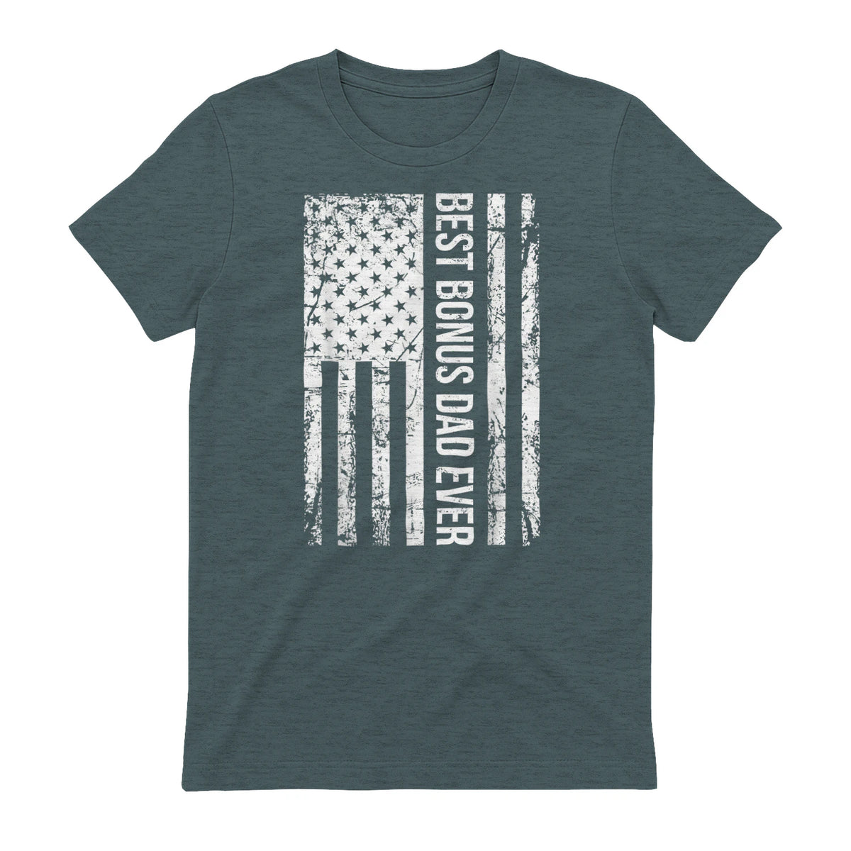 Step Dad Best Bonus Dad Ever For Stepdad American Flag in Dark Heather - back view