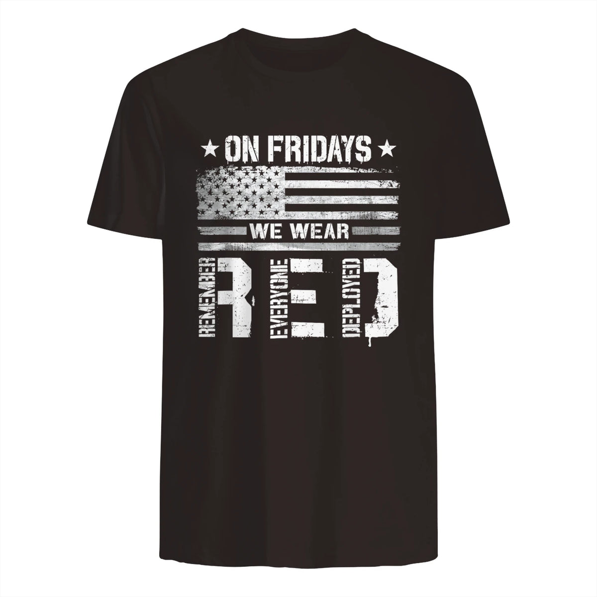 On Friday We Wear Red American Flag Military Supportive T-Shirt in Dark Chocolate - back view