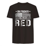 On Friday We Wear Red American Flag Military Supportive T-Shirt in Dark Chocolate - back view