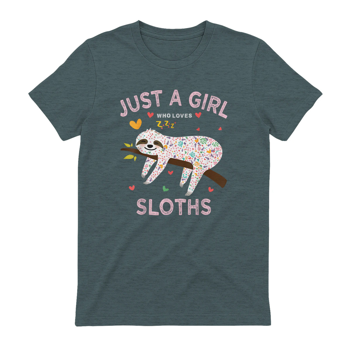 Funny Just a Girl Who Loves Sloths T-Shirt Sloths Lover Gift in Dark Heather - back view