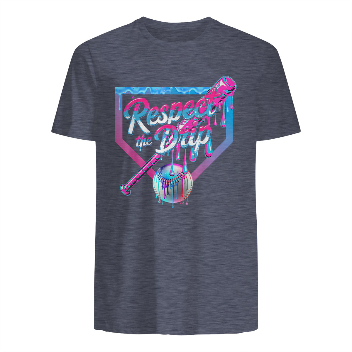 Baseball Drip for Boys Ice Cream Drip Youth Boys Baseball T-Shirt in Heather Navy - back view