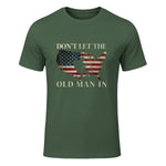 Don't Let The Old Man in Vintage American Flag T-Shirt in Military Green - front view