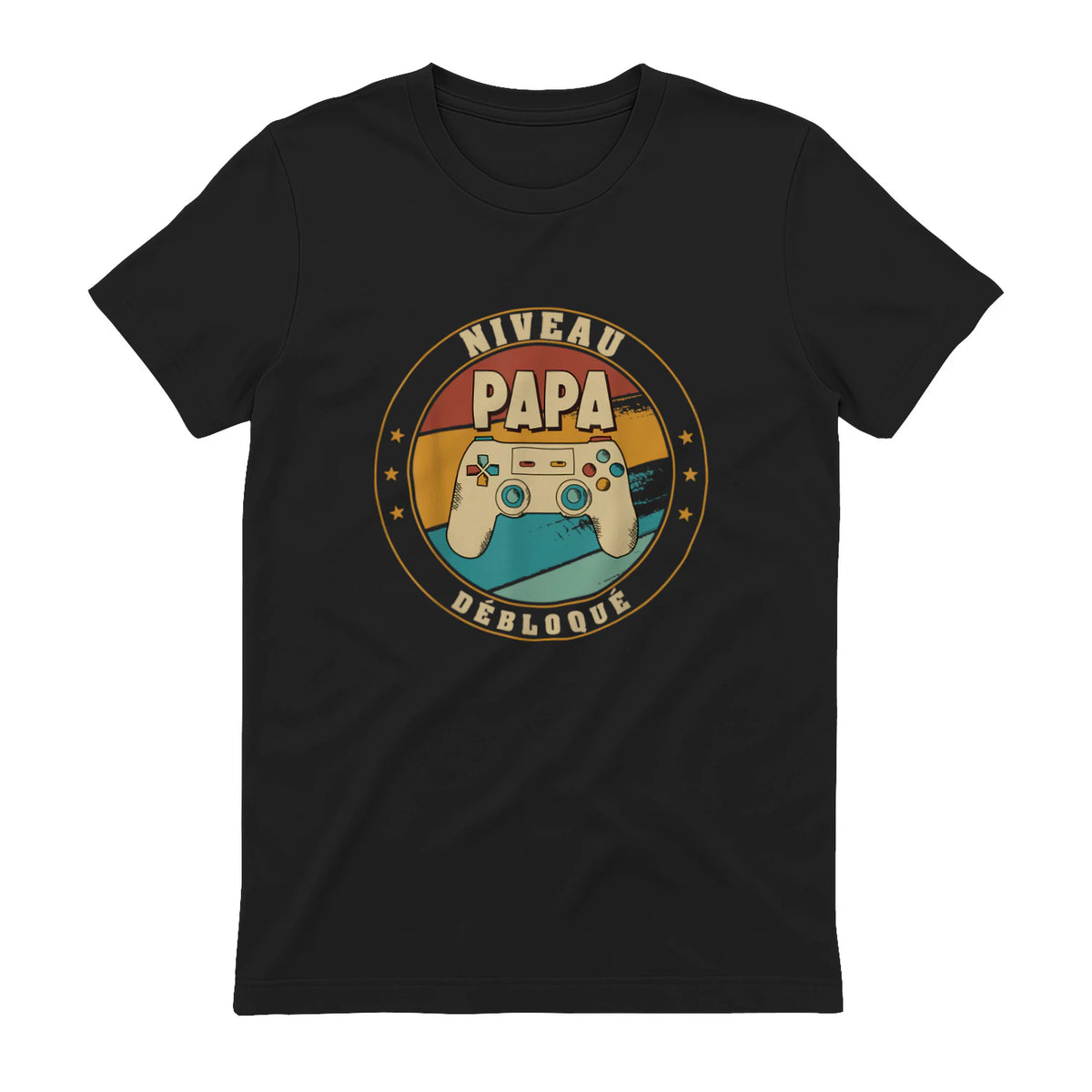 Nouveau Papa Parents Humour Gamer Nouvelle Naissance Annonce T-Shirt in Black - back view
