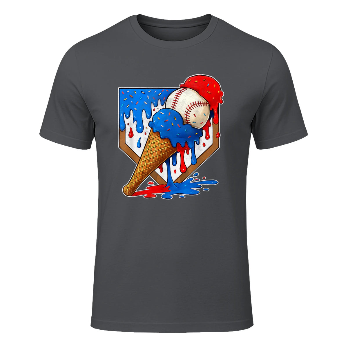 Distressed Baseball Boys Ice Cream Drip Baseball Boys Youth T-Shirt in Charcoal - front view