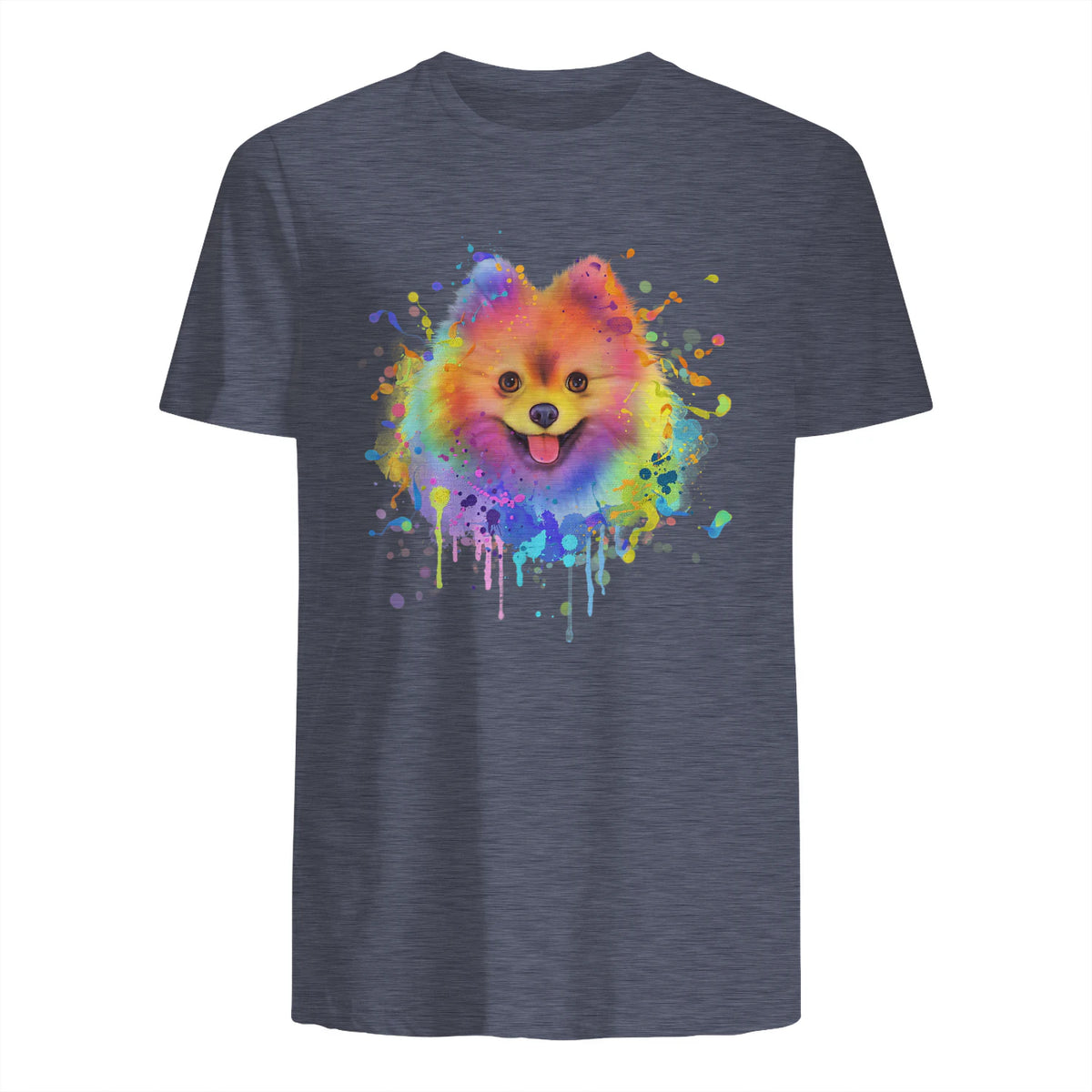 Colorful Splash Art Poméranie Portrait Pom Puppy Owner in Heather Navy - back view
